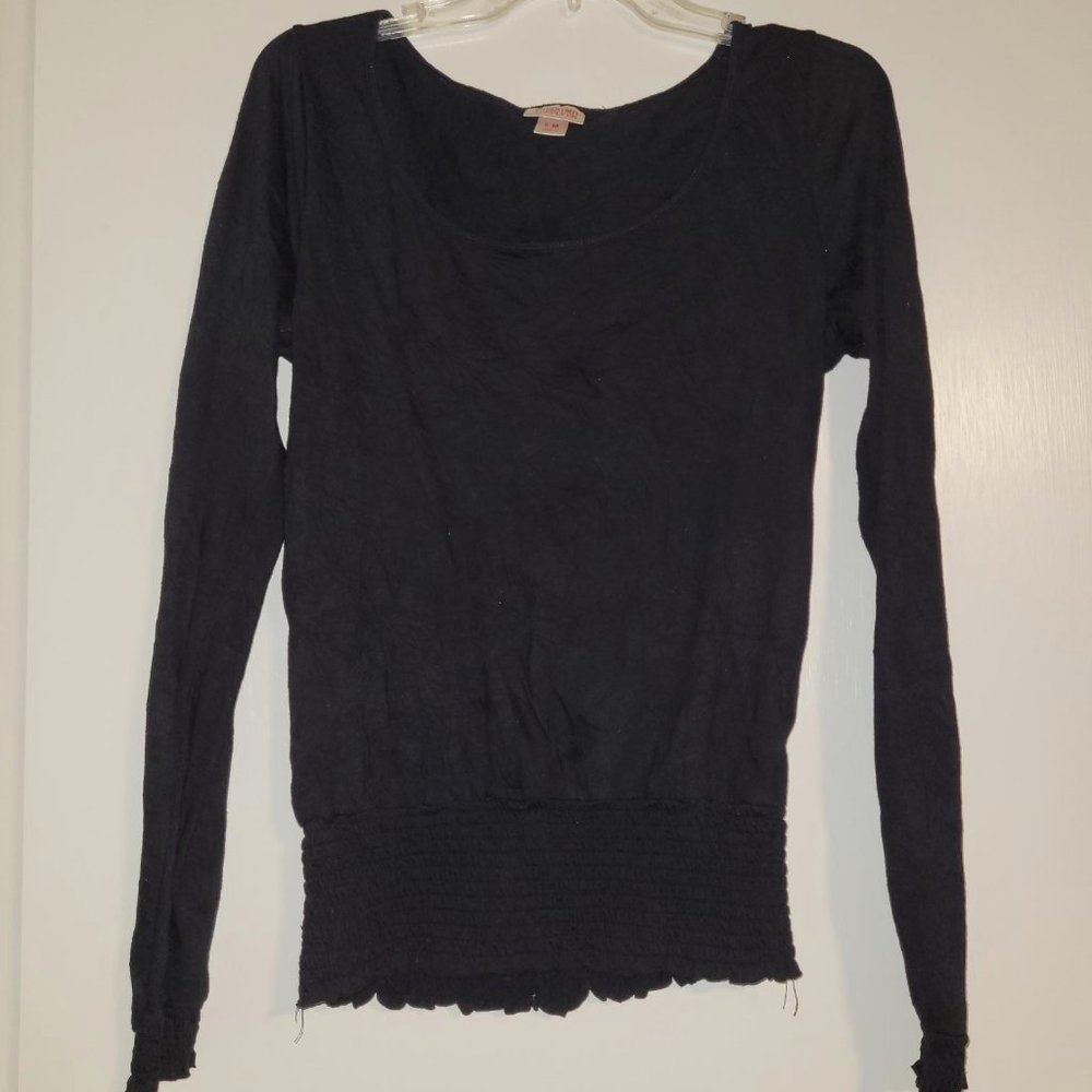 Mossimo Supply Black Shirt Long Sleeve Smocked Edges, medium, black